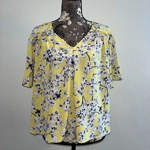H & M Yellow Floral Top, Short Sleeve, Size 8